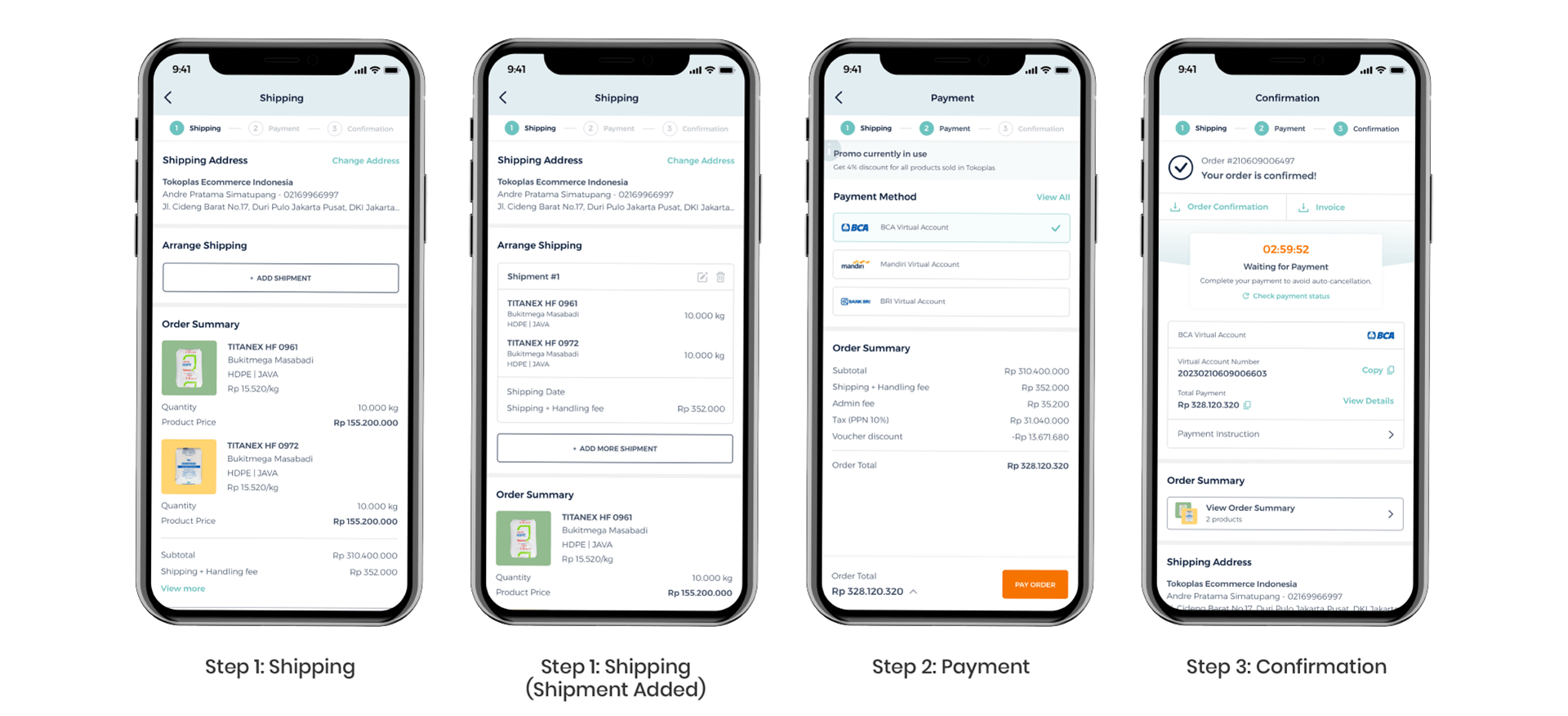 Tokoplas checkout flow screens