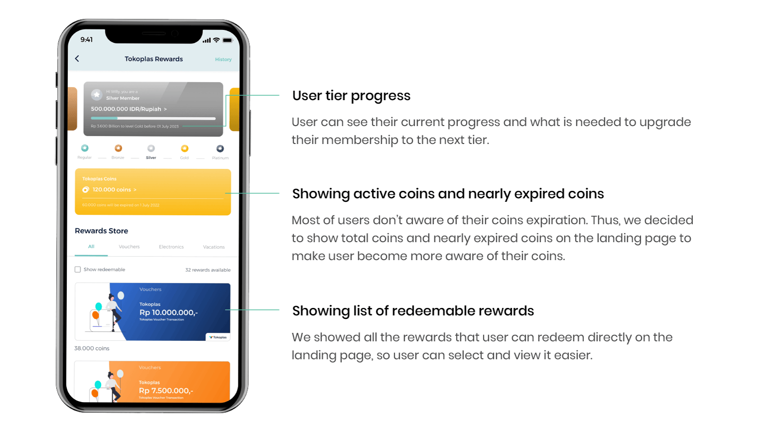 Tokoplas loyalty program details screen